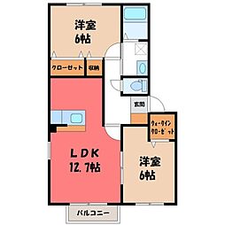 JR東北本線 宇都宮駅 バス15分 簗瀬南下車 徒歩6分の賃貸アパート 2階2LDKの間取り