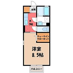JR東北本線 小山駅 徒歩28分の賃貸アパート 1階1Kの間取り