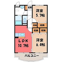 JR東北本線 石橋駅 バス20分 役場入口下車 徒歩5分の賃貸マンション 1階2LDKの間取り