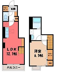 真岡鐵道 真岡駅 バス13分 亀山下車 徒歩4分の賃貸アパート 1階1LDKの間取り