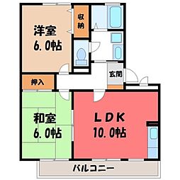 宇都宮芳賀ライトレール線 東宿郷駅 徒歩18分の賃貸アパート 1階2LDKの間取り