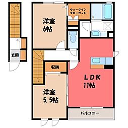 JR東北新幹線 小山駅 徒歩33分の賃貸アパート 2階2LDKの間取り