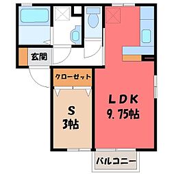 東武宇都宮線 江曽島駅 徒歩9分の賃貸アパート 1階1LDKの間取り