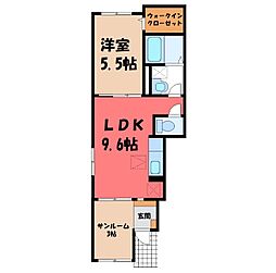 宇都宮芳賀ライトレール線 平石駅 3.4kmの賃貸アパート 1階1LDKの間取り
