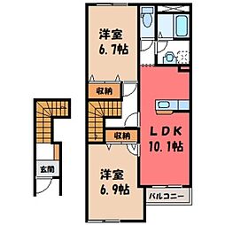 JR東北本線 間々田駅 徒歩28分の賃貸アパート 2階2LDKの間取り