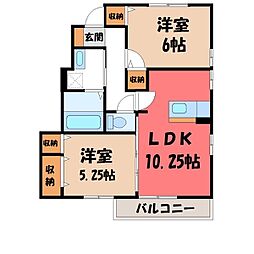 真岡鐵道 真岡駅 4kmの賃貸アパート 1階2LDKの間取り