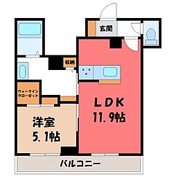 JR東北本線 小山駅 バス15分 城南小前下車 徒歩29分の賃貸マンション 3階1LDKの間取り