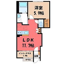 東武宇都宮線 東武宇都宮駅 バス15分 細谷新道口下車 4.6kmの賃貸アパート 1階1LDKの間取り