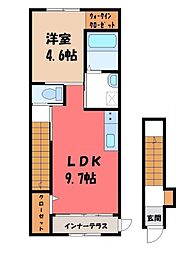東武宇都宮線 東武宇都宮駅 徒歩27分の賃貸アパート 2階1LDKの間取り