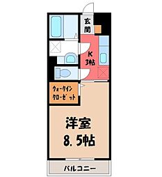 JR東北本線 小山駅 3.2kmの賃貸アパート 1階1Kの間取り