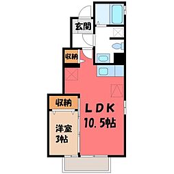 JR東北本線 雀宮駅 徒歩17分の賃貸アパート 1階1LDKの間取り