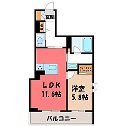 JR東北本線 自治医大駅 徒歩11分の賃貸マンション 1階1LDKの間取り