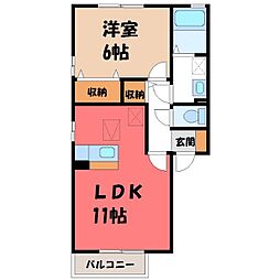 JR水戸線 結城駅 徒歩18分の賃貸アパート 1階1LDKの間取り