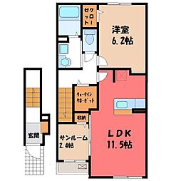 JR東北新幹線 小山駅 バス20分 城南高校西下車 徒歩3分の賃貸アパート 2階1LDKの間取り