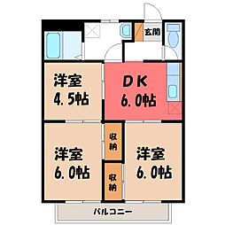 JR東北新幹線 小山駅 徒歩27分の賃貸アパート 2階3DKの間取り