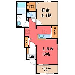 JR水戸線 結城駅 徒歩20分の賃貸アパート 1階1LDKの間取り
