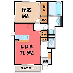 JR水戸線 小田林駅 徒歩27分の賃貸アパート 1階1LDKの間取り