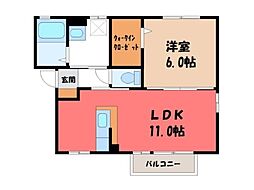 JR東北本線 石橋駅 徒歩4分の賃貸アパート 1階1LDKの間取り