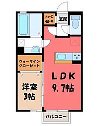 JR東北本線 小山駅 徒歩22分の賃貸アパート 2階1LDKの間取り
