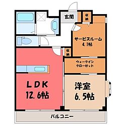 宇都宮芳賀ライトレール線 東宿郷駅 徒歩16分の賃貸マンション 2階1SLDKの間取り