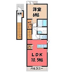 JR水戸線 結城駅 バス9分 人手観音下車 徒歩1分の賃貸アパート 2階1LDKの間取り