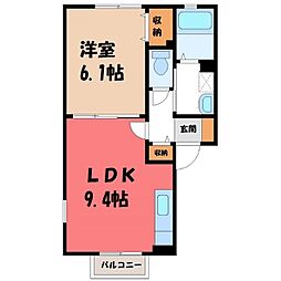 JR東北本線 小山駅 バス23分 せきぐち電気前下車 徒歩15分の賃貸アパート 2階1LDKの間取り