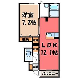 東武宇都宮線 新栃木駅 徒歩23分の賃貸アパート 1階1LDKの間取り