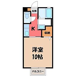 JR東北新幹線 小山駅 バス12分 カワチ薬局前下車 徒歩2分の賃貸アパート 1階1Kの間取り