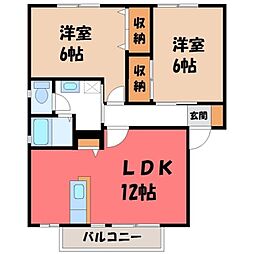 宇都宮芳賀ライトレール線 東宿郷駅 徒歩31分の賃貸アパート 2階2LDKの間取り