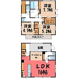東武宇都宮線 江曽島駅 徒歩16分の賃貸一戸建て 1階3SLDKの間取り