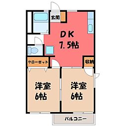メゾンフローラル 2DKの間取図画像