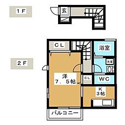 ピヴォワーヌ 2階1Kの間取り