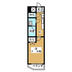 ベルナールII 3階1Kの間取り