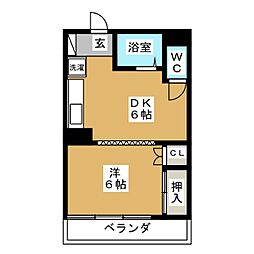 ハイツ西野 2階1DKの間取り