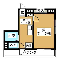 ユウハイム1 1Kの間取図画像