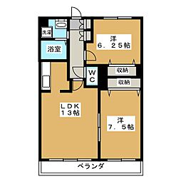 グロリア参番館 2LDKの間取図画像