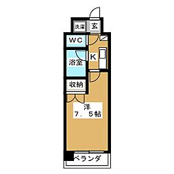 スプリングライト 1Kの間取図画像