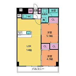 LianaArtPark 2LDKの間取図画像