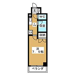 スプリングライト 1Kの間取図画像