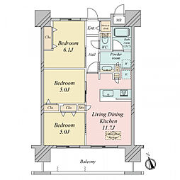 ドルチェヴィータ福島 3LDKの間取り
