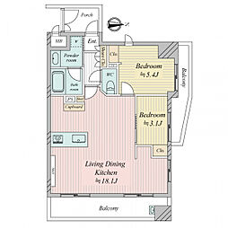セレッソコート中之島公園 2LDKの間取図画像