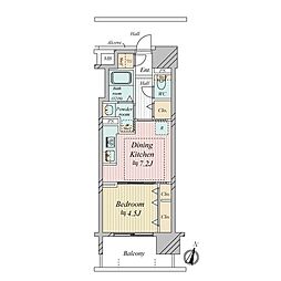 プレサンスロジェ新梅田 1DKの間取図画像