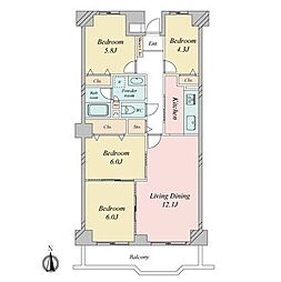 ベル・パークシティA棟 4LDKの間取図画像