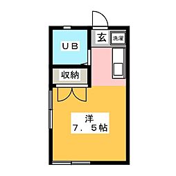 第7千矢荘 1階ワンルームの間取り