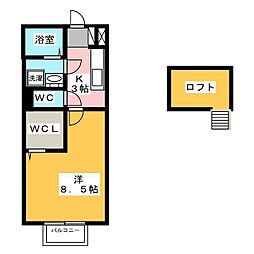 FELICE・青葉の杜　A 2階1Kの間取り