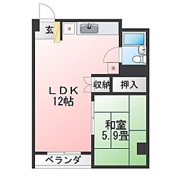 ハイツ花園 1LDKの間取図画像