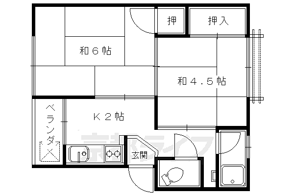 春日マンション D-3｜京都府京都市右京区太秦藤ヶ森町(賃貸マンション2K・3階・29.00㎡)の写真 その2