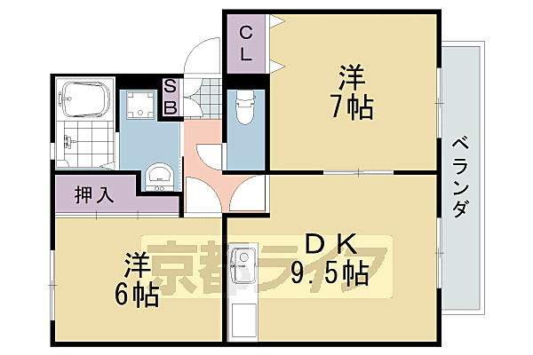 上桂サンシティーＢ棟 213｜京都府京都市西京区松尾鈴川町(賃貸アパート2DK・2階・52.84㎡)の写真 その2