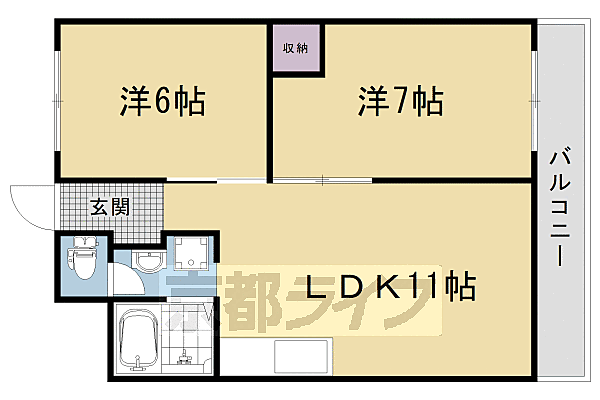 京都四条グランドハイツ 626｜京都府京都市右京区山ノ内池尻町(賃貸マンション2LDK・6階・48.00㎡)の写真 その2