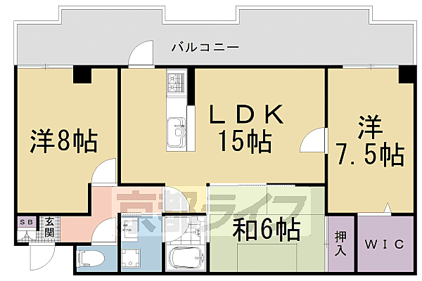 アメニティ双ケ丘 308｜京都府京都市右京区常盤山下町(賃貸マンション3LDK・3階・77.10㎡)の写真 その2